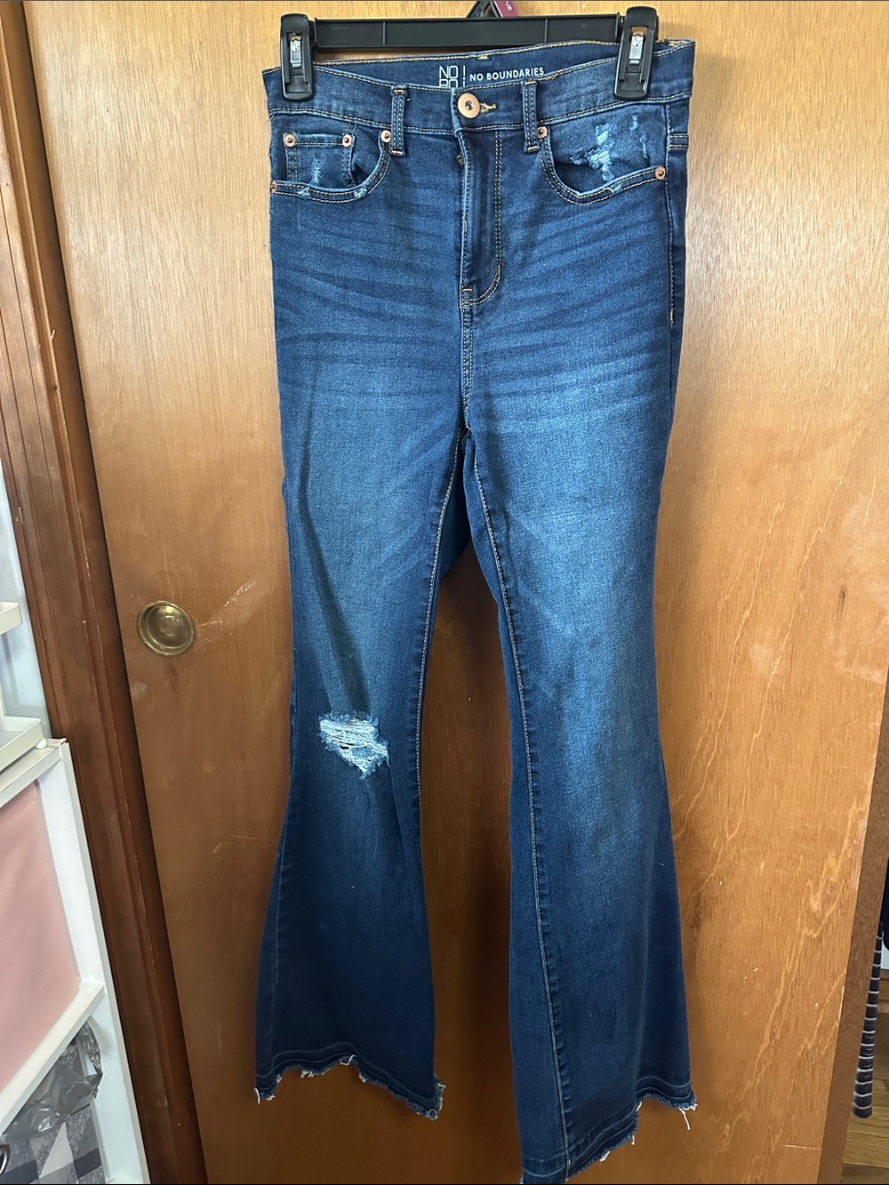 No Boundaries Dark Blue Distressed Flare Jeans